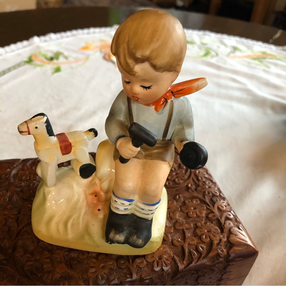 Vintage Arnart 5th Avenue Handpainted Boy with his Toy Horse Porcelain Figurine